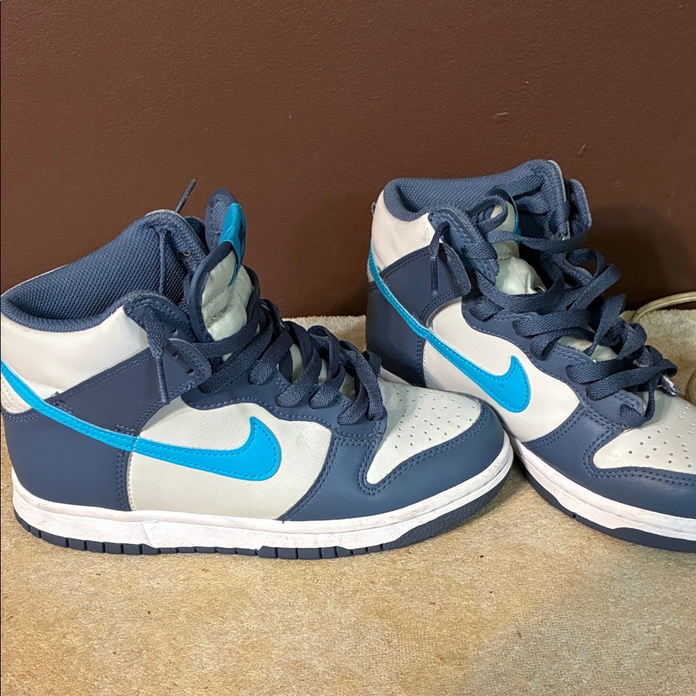Nike Kids Sneakers - Navy and Light Blue (Dunk High) Big Kids Shoe
